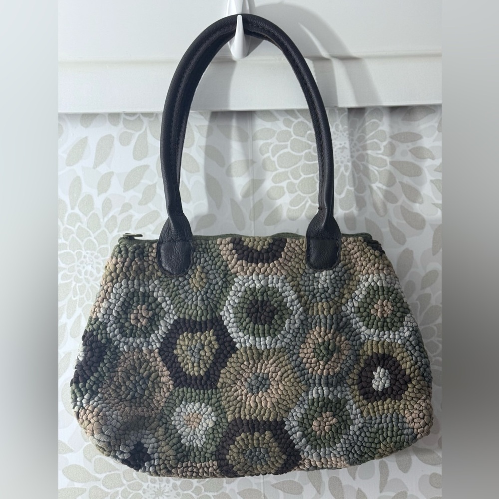Mielie African Artisan Boho Crochet Patchwork Brown Leather Shoulder Bag Purse